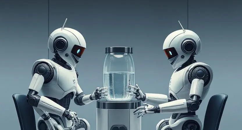 Robots chatting around a water cooler